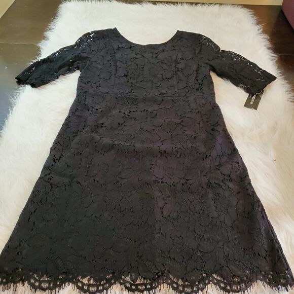$118 Sharagano Large Black Lace Elbow Sleeve Sheath Dress NWT - Picture 3 of 9